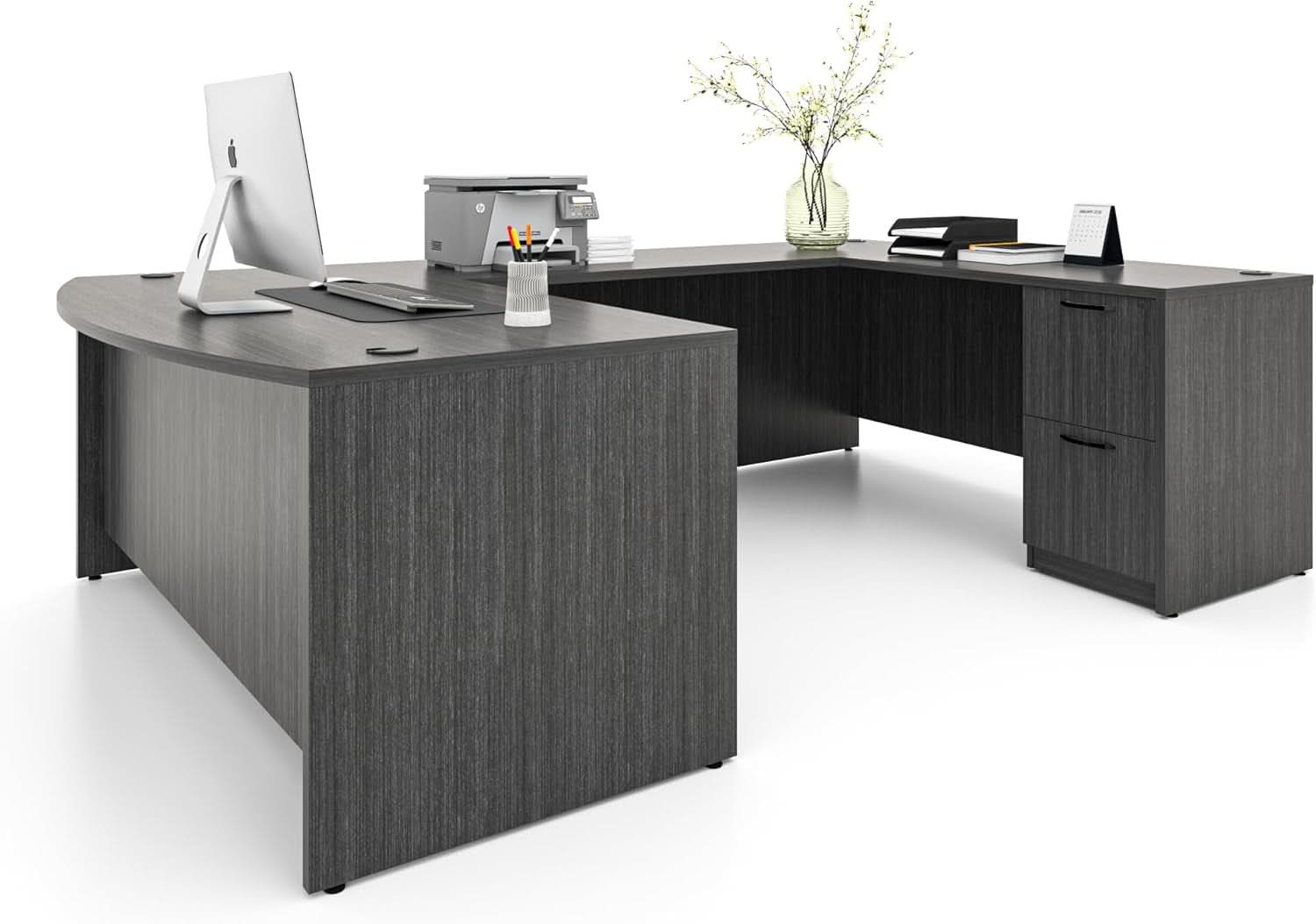 67 Inch U Shaped Executive Desk With 2 Storage Cabinets