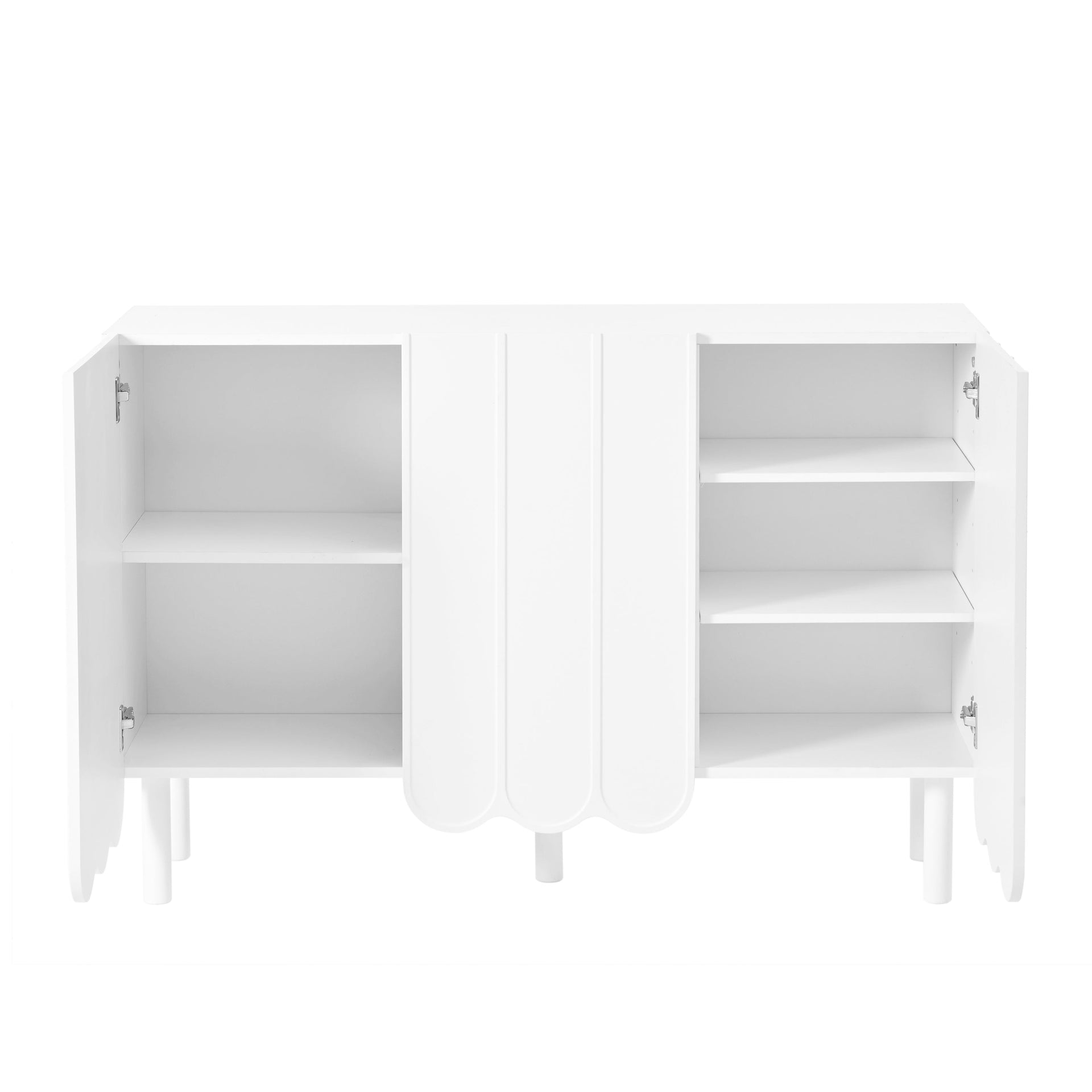 ON-TRANS Cream Style Shoe Cabinet with 5 Adjustable Solid Wood Legs, Large Storage Cabinet with Wave Doors, White