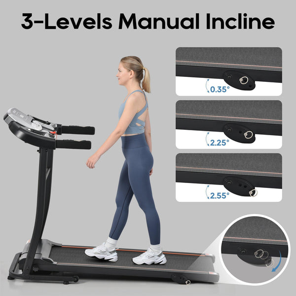Home folding treadmill with pulse sensor, 2.5-horsepower silent brushless motor, 3-level tilt, 12 preset programs