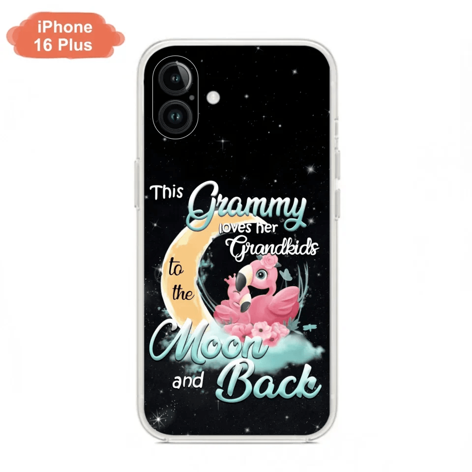 Custom Personalized Grandma Flamingo Phone Case - This Grammy Loves Her Grandkids To The Moon And Back - For iPhone And Samsung Phone Case - HWDFYR