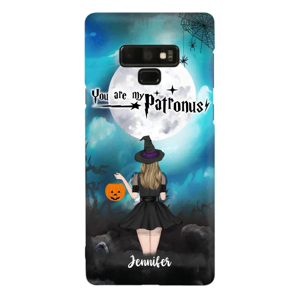 Custom Personalized Halloween Phone Case - Up to 3 Girls and 2 Cats - You Are My Patronus - Wiccan Decor/Pagan Decor