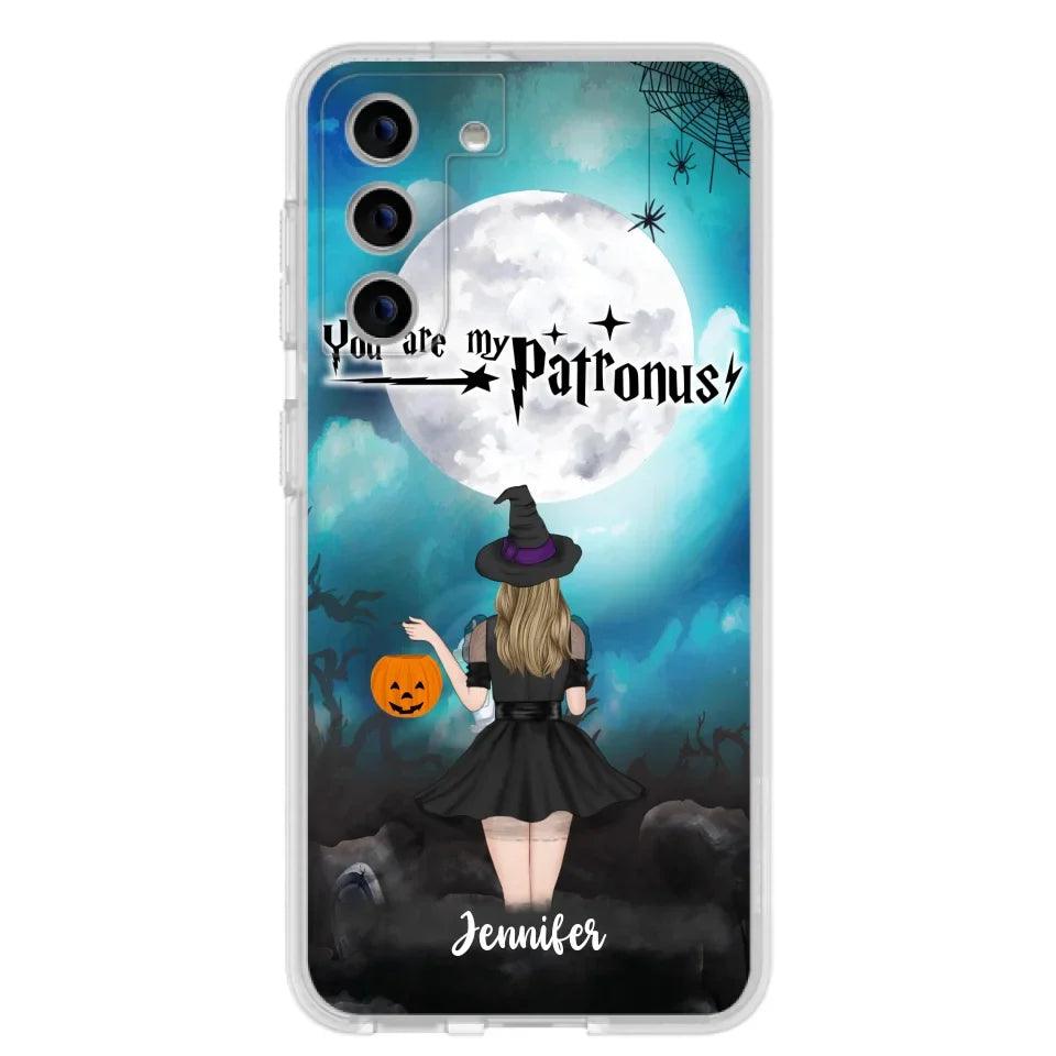 Custom Personalized Halloween Phone Case - Up to 3 Girls and 2 Cats - You Are My Patronus - Wiccan Decor/Pagan Decor