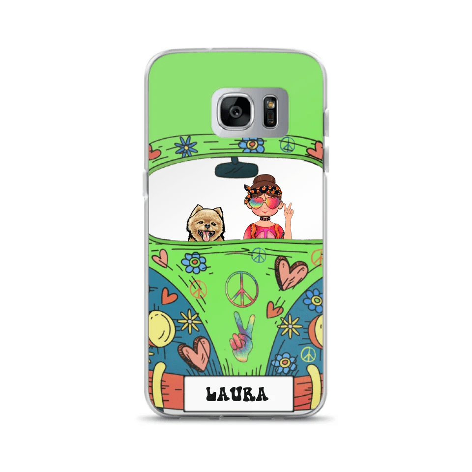 Personalized Hippie Girl Phone Case - Girl with up to 3 Pets - Case for iPhone, Samsung and Xiaomi