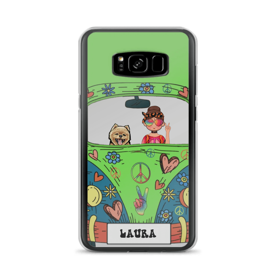 Personalized Hippie Girl Phone Case - Girl with up to 3 Pets - Case for iPhone, Samsung and Xiaomi
