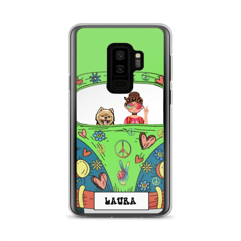 Personalized Hippie Girl Phone Case - Girl with up to 3 Pets - Case for iPhone, Samsung and Xiaomi