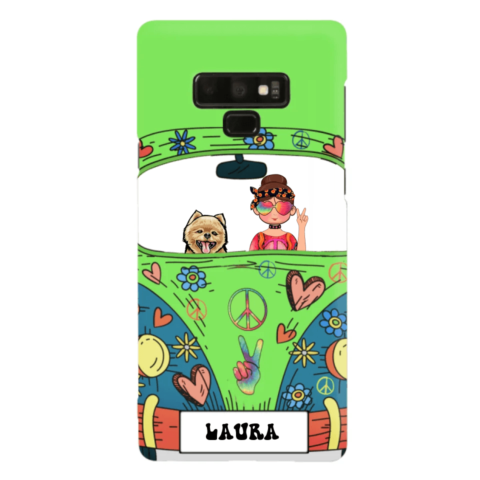 Personalized Hippie Girl Phone Case - Girl with up to 3 Pets - Case for iPhone, Samsung and Xiaomi