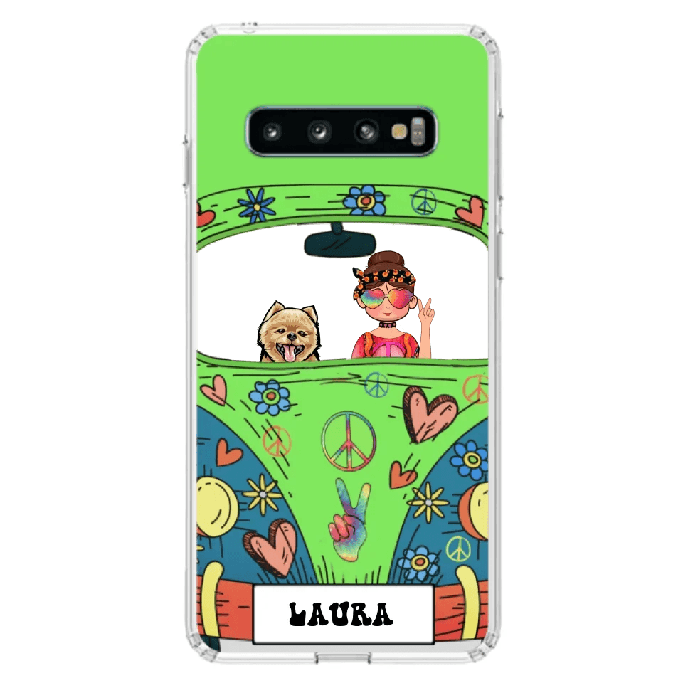 Personalized Hippie Girl Phone Case - Girl with up to 3 Pets - Case for iPhone, Samsung and Xiaomi