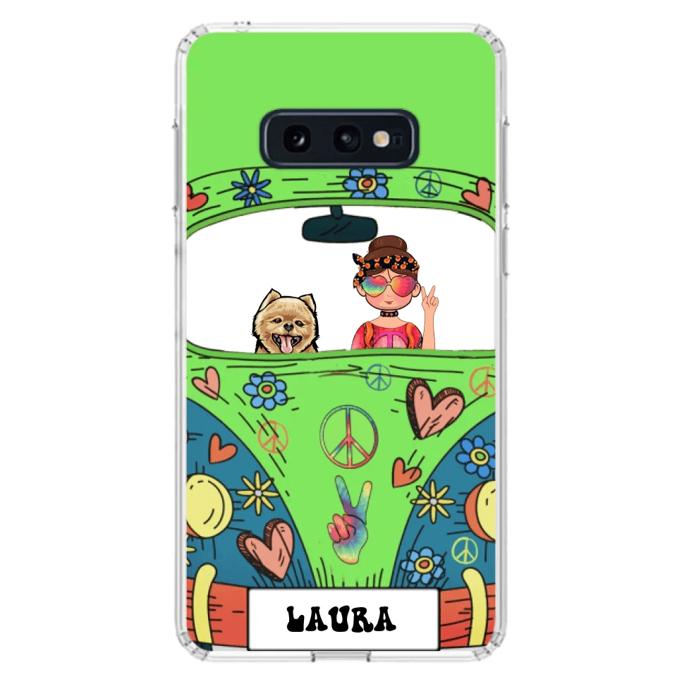 Personalized Hippie Girl Phone Case - Girl with up to 3 Pets - Case for iPhone, Samsung and Xiaomi