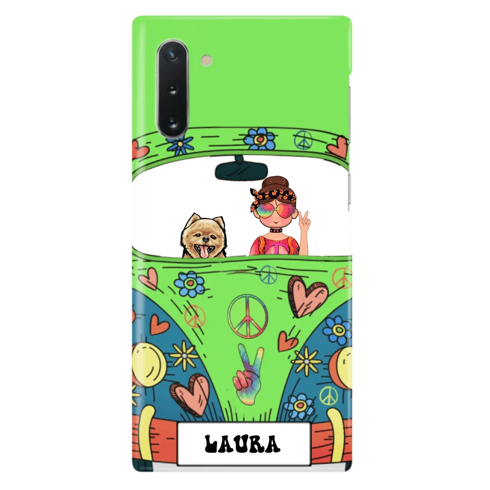 Personalized Hippie Girl Phone Case - Girl with up to 3 Pets - Case for iPhone, Samsung and Xiaomi