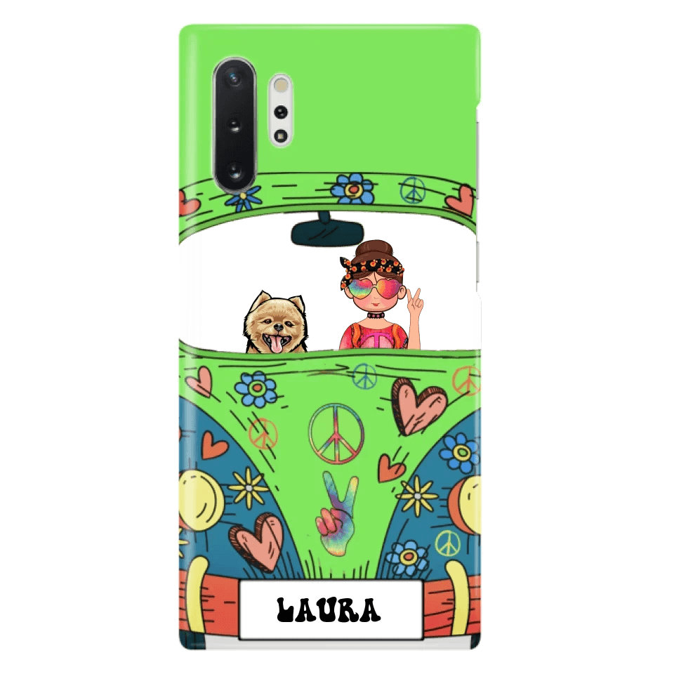 Personalized Hippie Girl Phone Case - Girl with up to 3 Pets - Case for iPhone, Samsung and Xiaomi