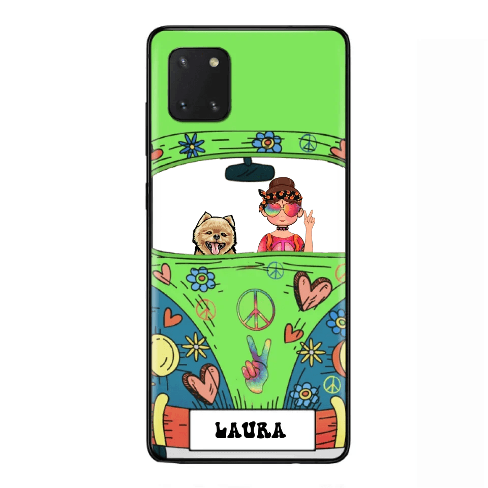 Personalized Hippie Girl Phone Case - Girl with up to 3 Pets - Case for iPhone, Samsung and Xiaomi