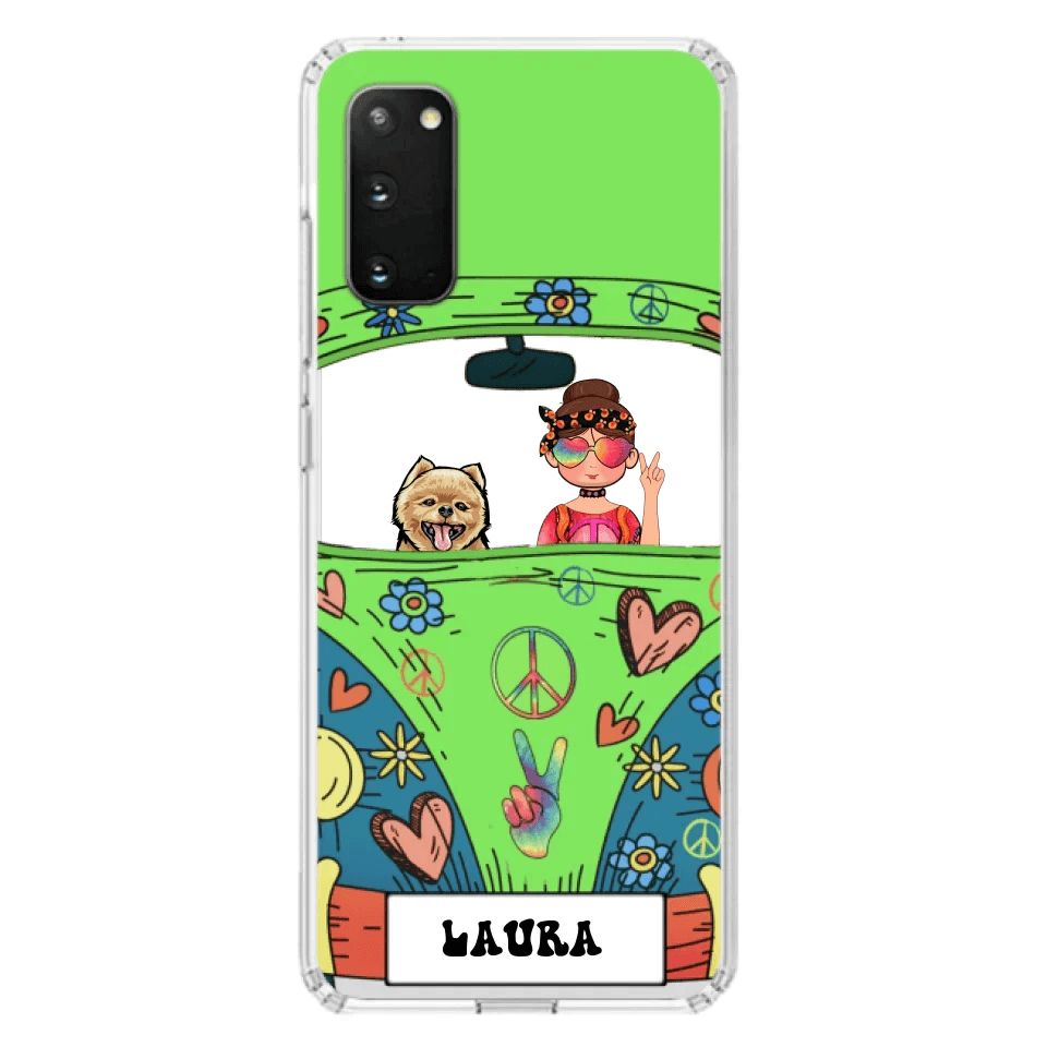 Personalized Hippie Girl Phone Case - Girl with up to 3 Pets - Case for iPhone, Samsung and Xiaomi