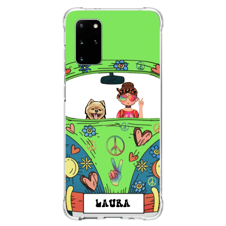 Personalized Hippie Girl Phone Case - Girl with up to 3 Pets - Case for iPhone, Samsung and Xiaomi