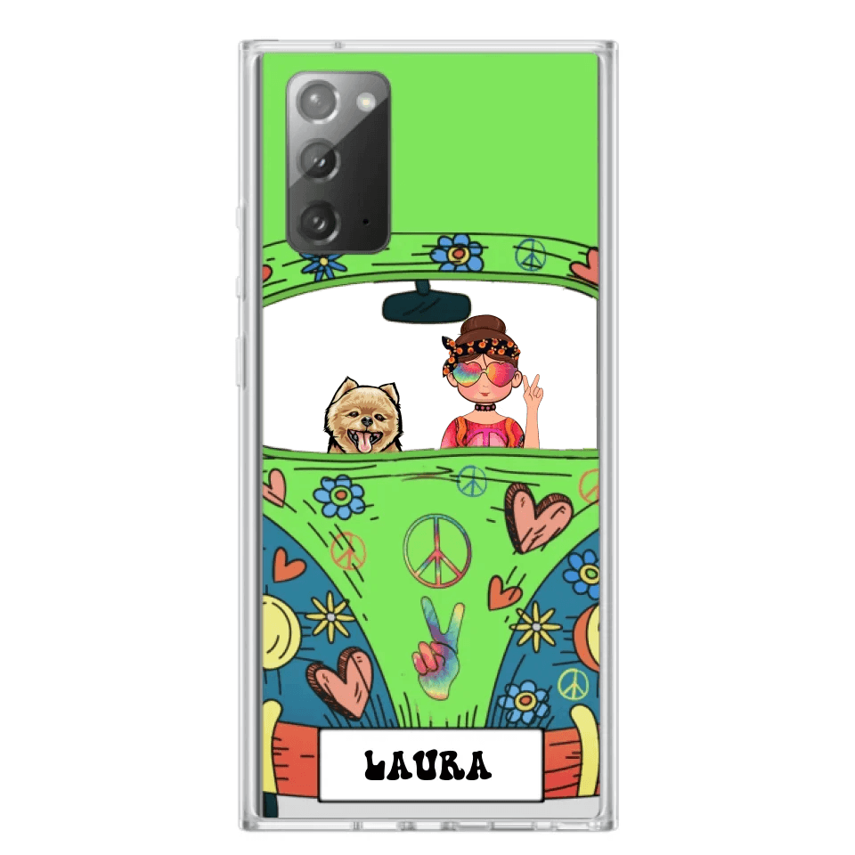 Personalized Hippie Girl Phone Case - Girl with up to 3 Pets - Case for iPhone, Samsung and Xiaomi
