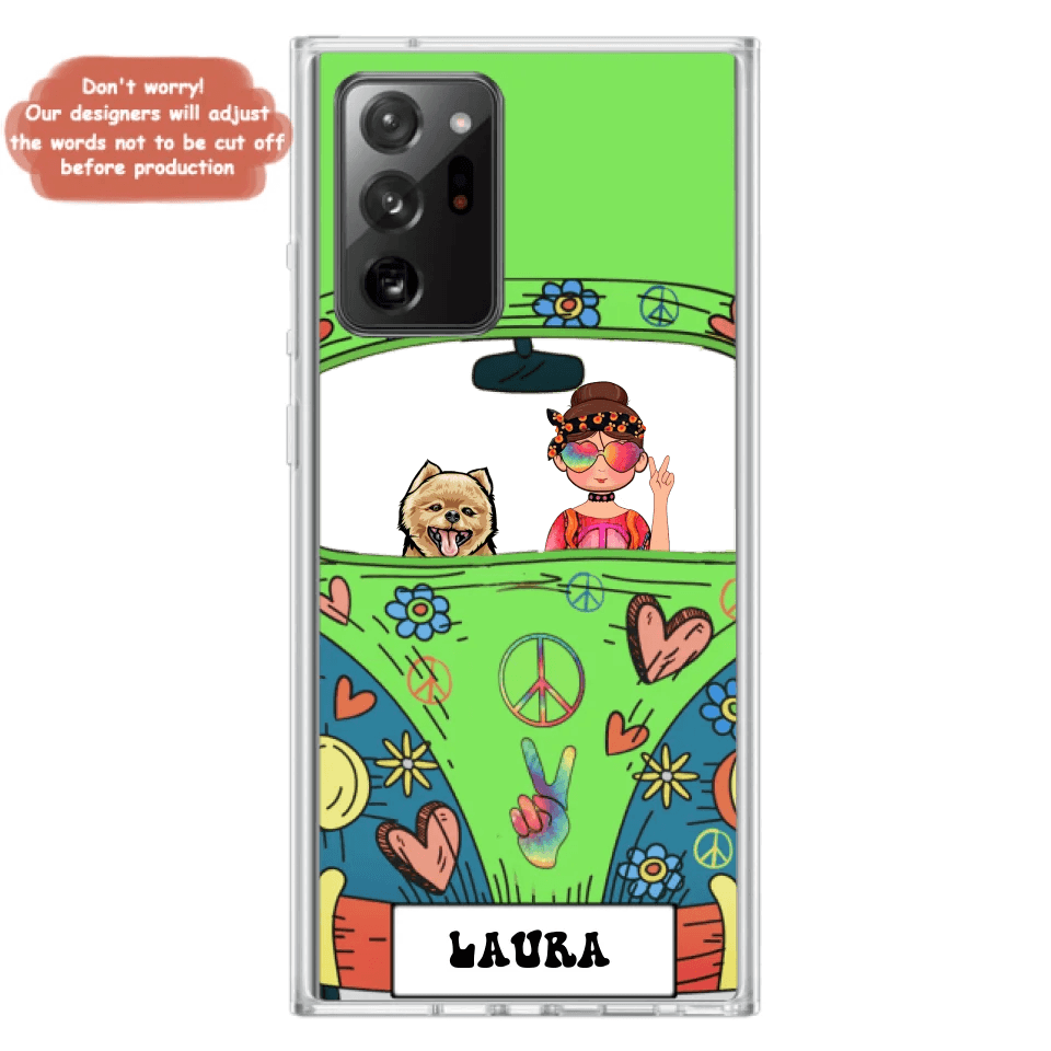 Personalized Hippie Girl Phone Case - Girl with up to 3 Pets - Case for iPhone, Samsung and Xiaomi