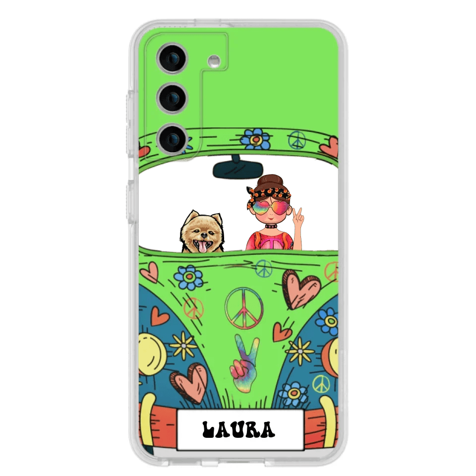 Personalized Hippie Girl Phone Case - Girl with up to 3 Pets - Case for iPhone, Samsung and Xiaomi