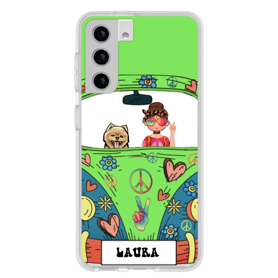 Personalized Hippie Girl Phone Case - Girl with up to 3 Pets - Case for iPhone, Samsung and Xiaomi