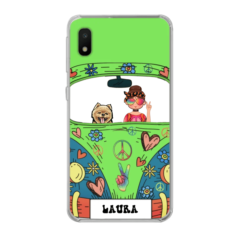Personalized Hippie Girl Phone Case - Girl with up to 3 Pets - Case for iPhone, Samsung and Xiaomi