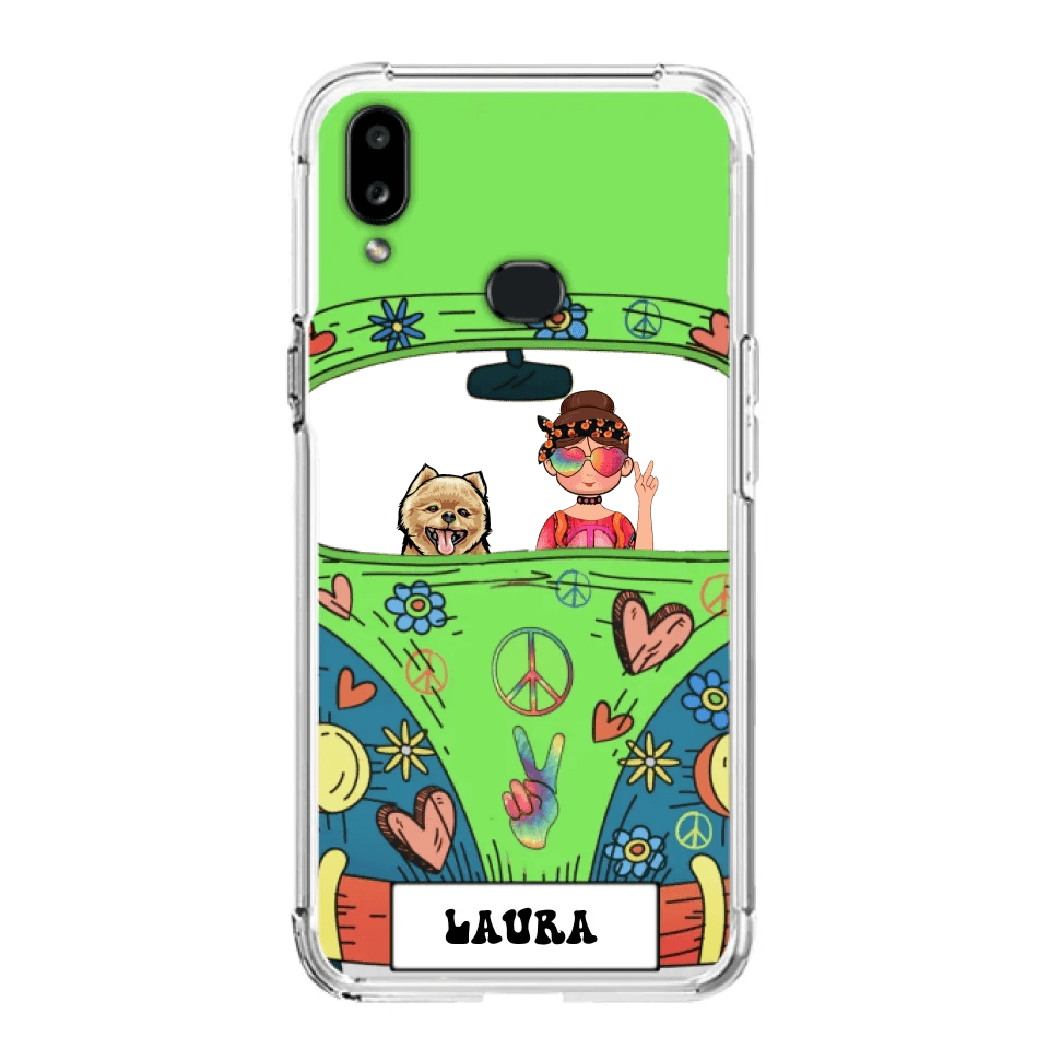 Personalized Hippie Girl Phone Case - Girl with up to 3 Pets - Case for iPhone, Samsung and Xiaomi