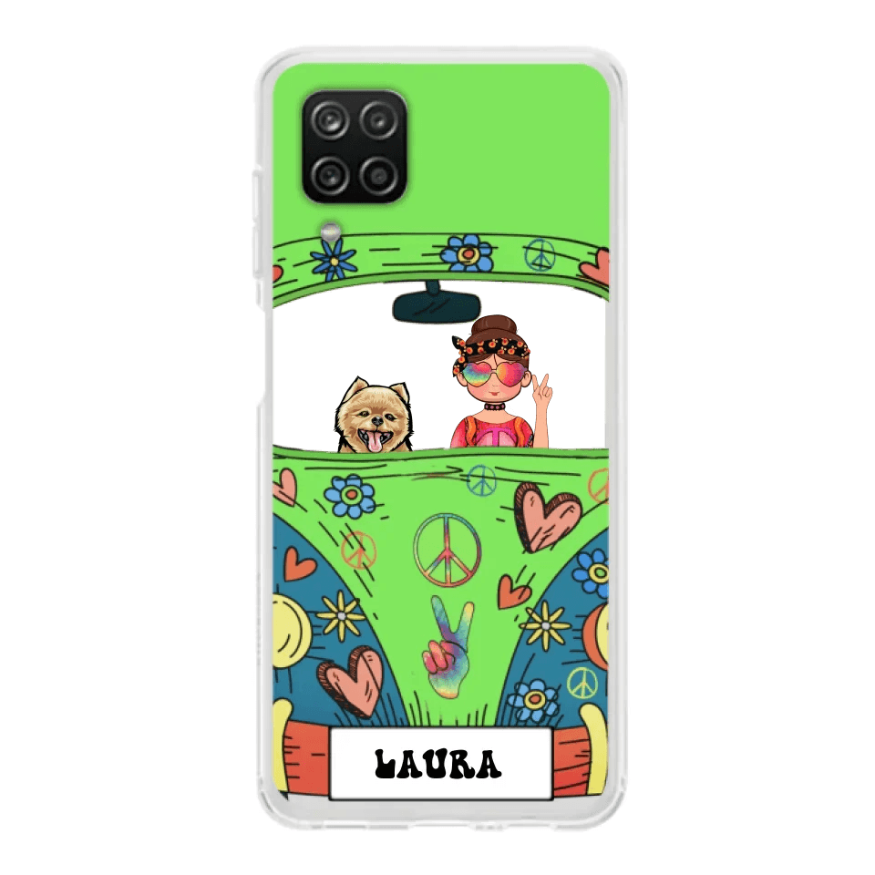 Personalized Hippie Girl Phone Case - Girl with up to 3 Pets - Case for iPhone, Samsung and Xiaomi