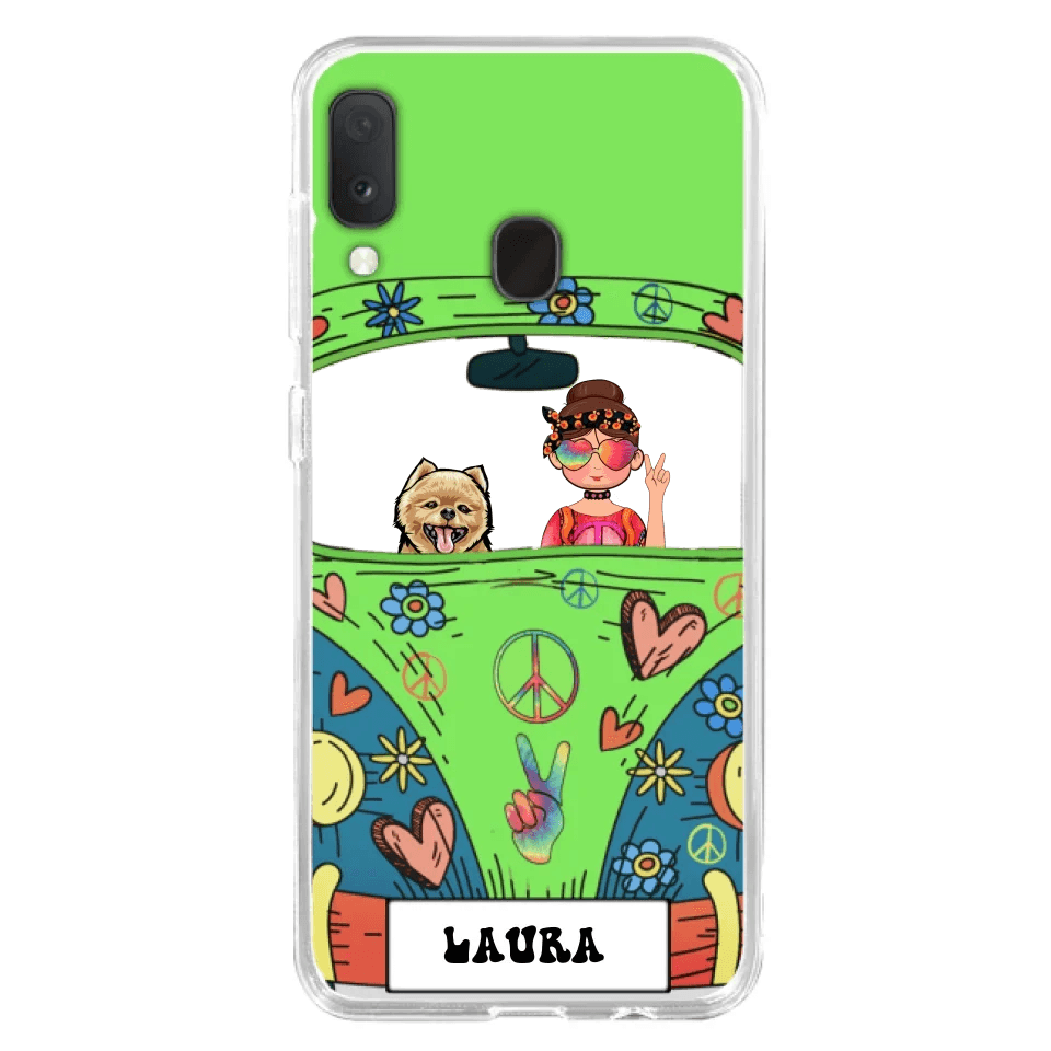 Personalized Hippie Girl Phone Case - Girl with up to 3 Pets - Case for iPhone, Samsung and Xiaomi