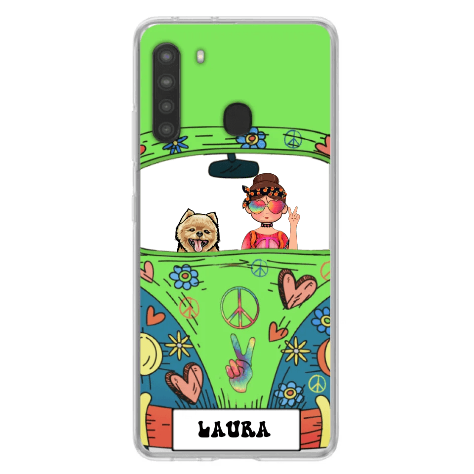 Personalized Hippie Girl Phone Case - Girl with up to 3 Pets - Case for iPhone, Samsung and Xiaomi