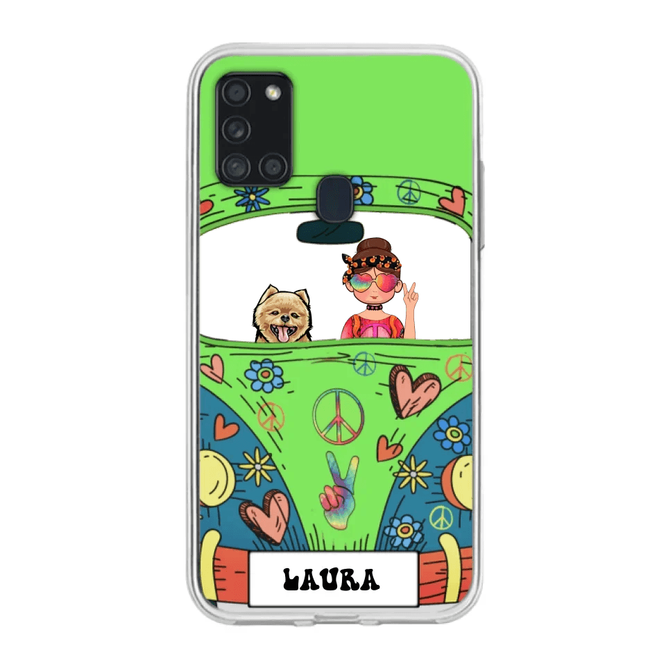 Personalized Hippie Girl Phone Case - Girl with up to 3 Pets - Case for iPhone, Samsung and Xiaomi
