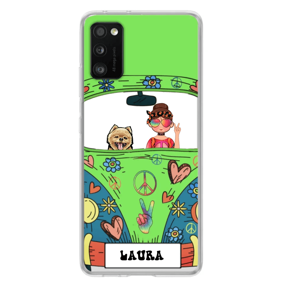 Personalized Hippie Girl Phone Case - Girl with up to 3 Pets - Case for iPhone, Samsung and Xiaomi