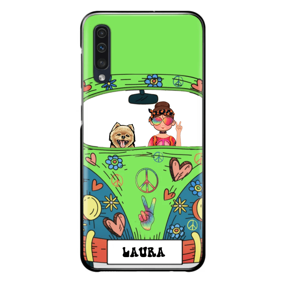 Personalized Hippie Girl Phone Case - Girl with up to 3 Pets - Case for iPhone, Samsung and Xiaomi