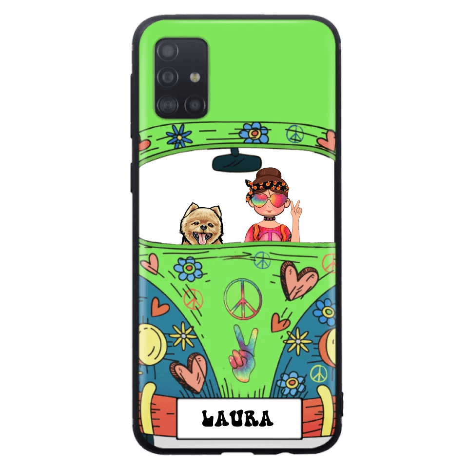 Personalized Hippie Girl Phone Case - Girl with up to 3 Pets - Case for iPhone, Samsung and Xiaomi