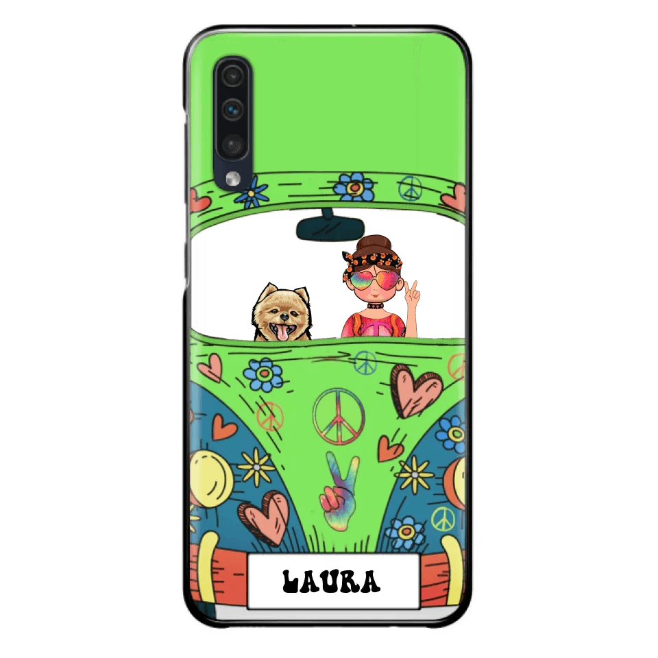 Personalized Hippie Girl Phone Case - Girl with up to 3 Pets - Case for iPhone, Samsung and Xiaomi