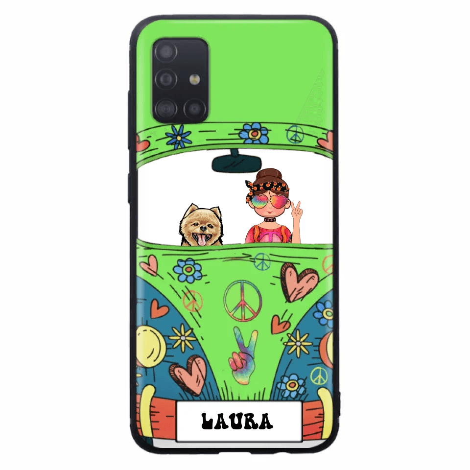Personalized Hippie Girl Phone Case - Girl with up to 3 Pets - Case for iPhone, Samsung and Xiaomi