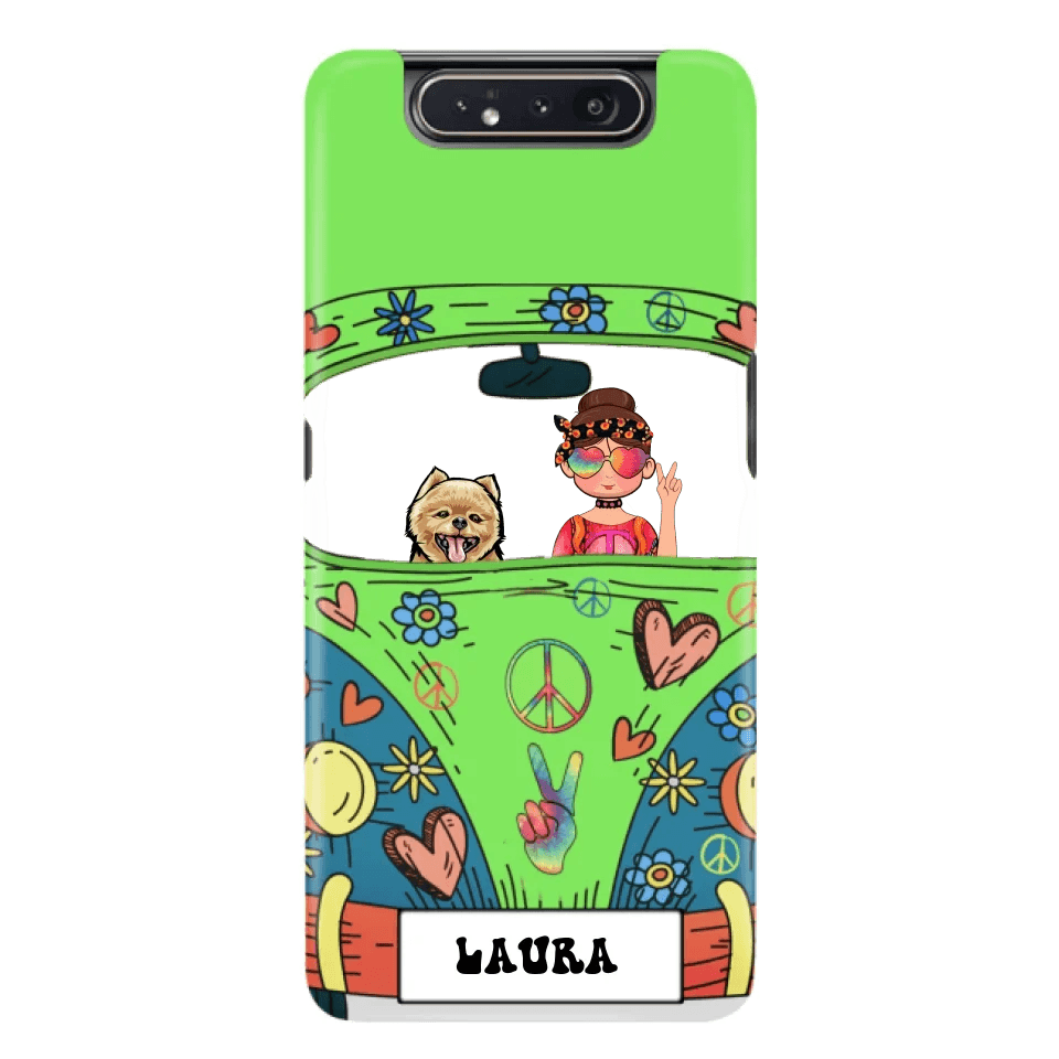 Personalized Hippie Girl Phone Case - Girl with up to 3 Pets - Case for iPhone, Samsung and Xiaomi