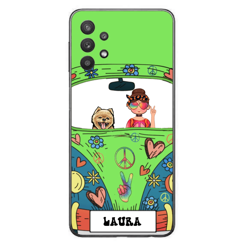 Personalized Hippie Girl Phone Case - Girl with up to 3 Pets - Case for iPhone, Samsung and Xiaomi