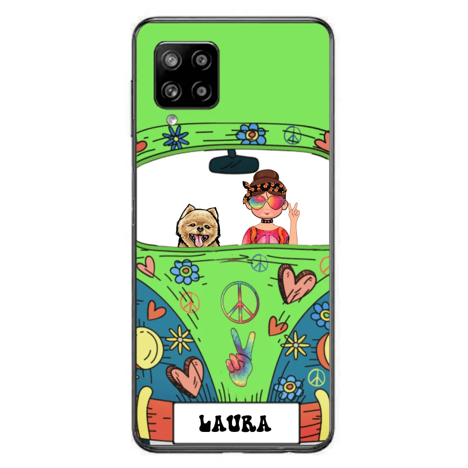 Personalized Hippie Girl Phone Case - Girl with up to 3 Pets - Case for iPhone, Samsung and Xiaomi