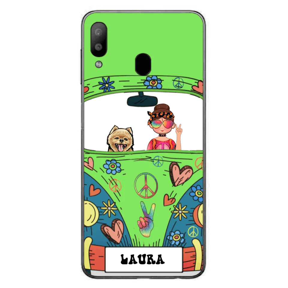 Personalized Hippie Girl Phone Case - Girl with up to 3 Pets - Case for iPhone, Samsung and Xiaomi