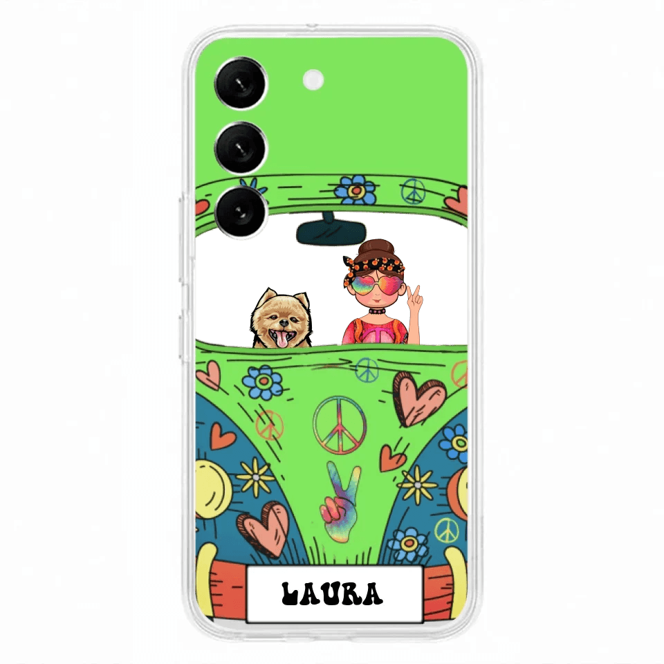Personalized Hippie Girl Phone Case - Girl with up to 3 Pets - Case for iPhone, Samsung and Xiaomi
