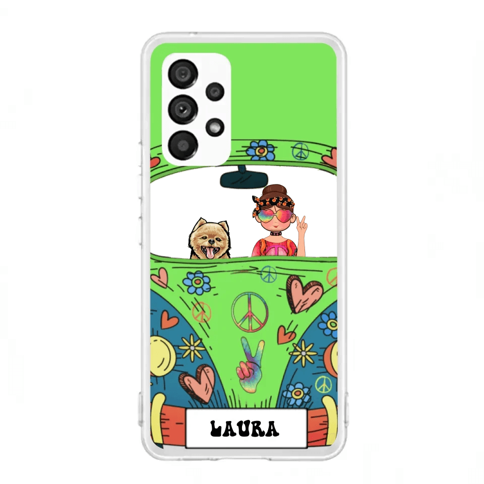 Personalized Hippie Girl Phone Case - Girl with up to 3 Pets - Case for iPhone, Samsung and Xiaomi