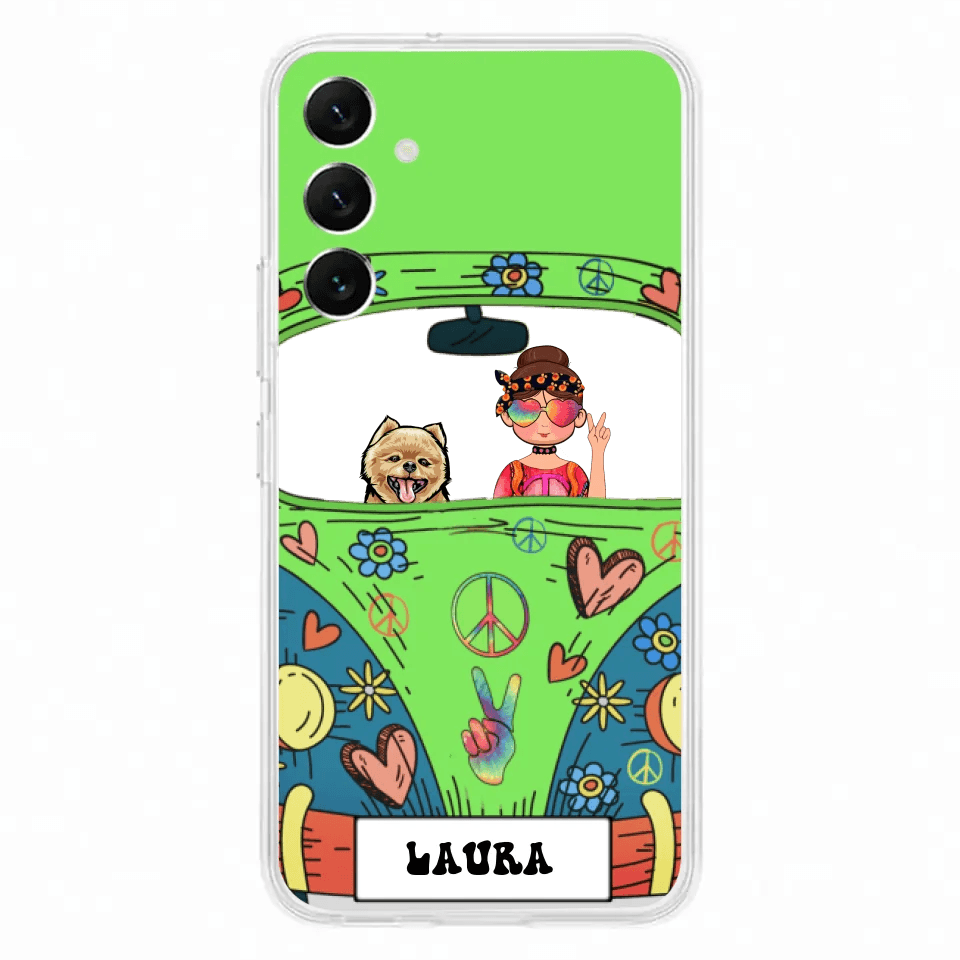 Personalized Hippie Girl Phone Case - Girl with up to 3 Pets - Case for iPhone, Samsung and Xiaomi