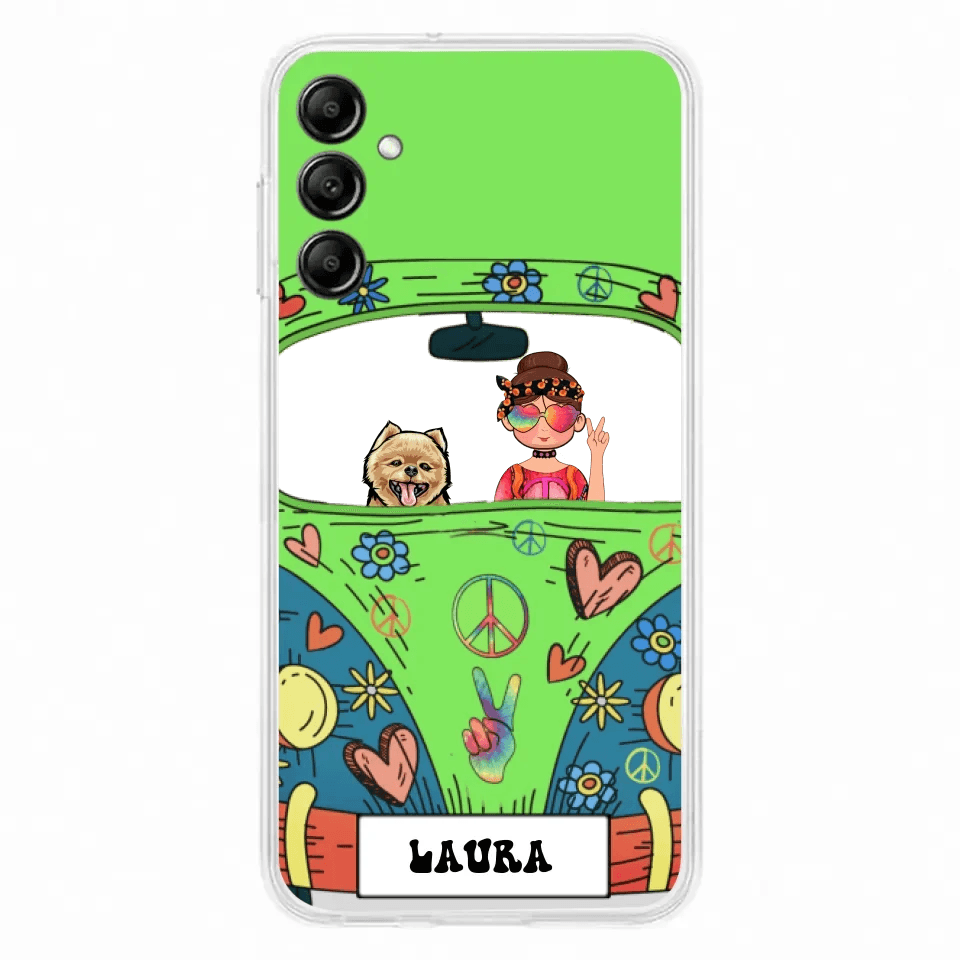 Personalized Hippie Girl Phone Case - Girl with up to 3 Pets - Case for iPhone, Samsung and Xiaomi