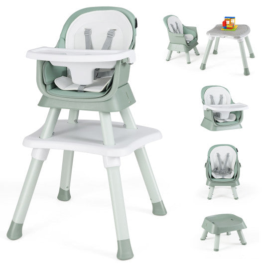 6-in-1 Convertible Baby High Chair with Adjustable Removable Tray-Green