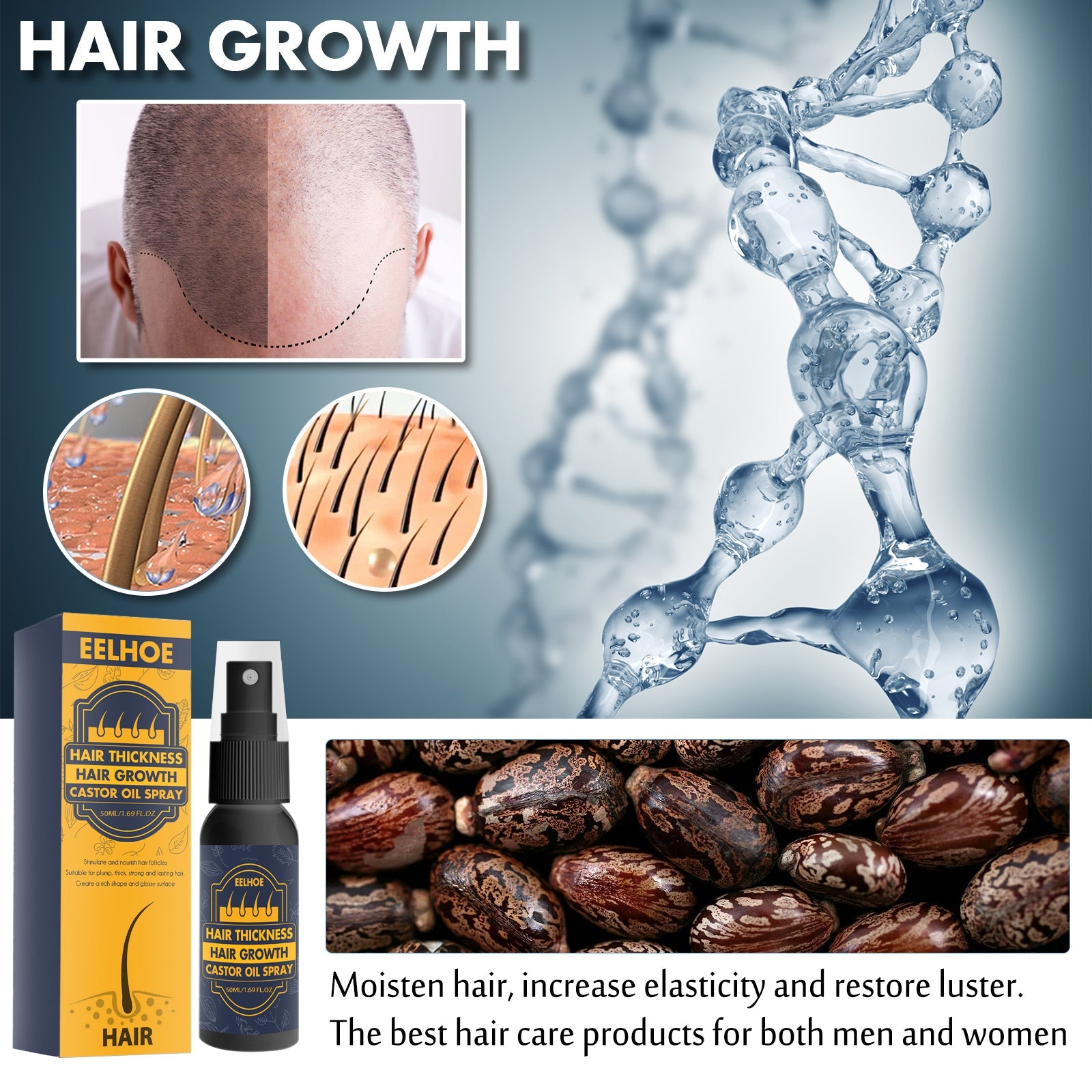 Dense Castor Oil Nutrient Solution, Hair Prevention, Moisturizing Hair Follicles Massage Repair Hair Hair