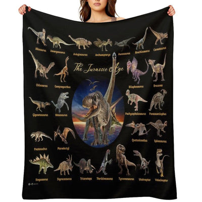 Dinosaurs The Jurassic Age (Black Background) Throw Blanket