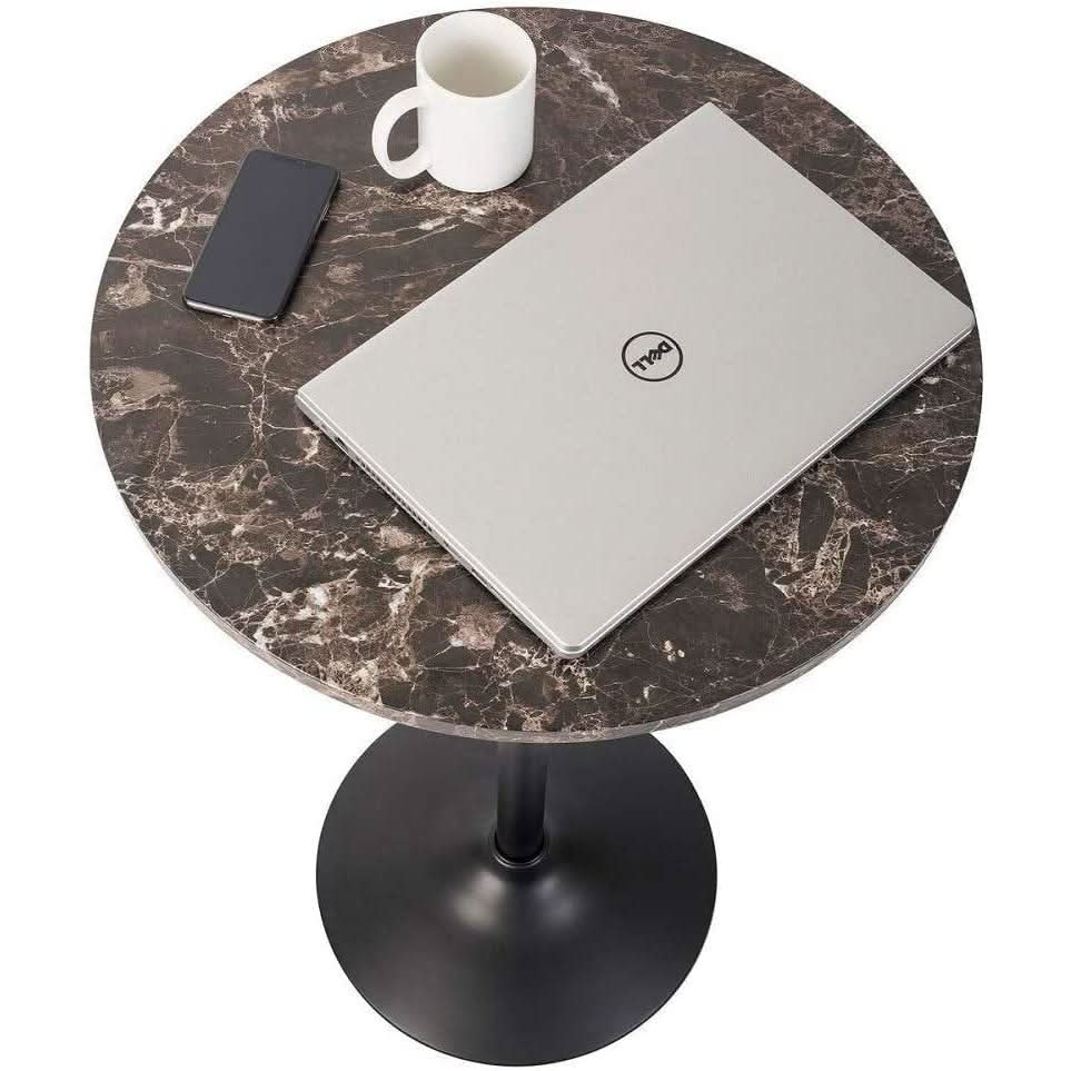 Round Pub Table With Faux Marble Top And Black Metal Base