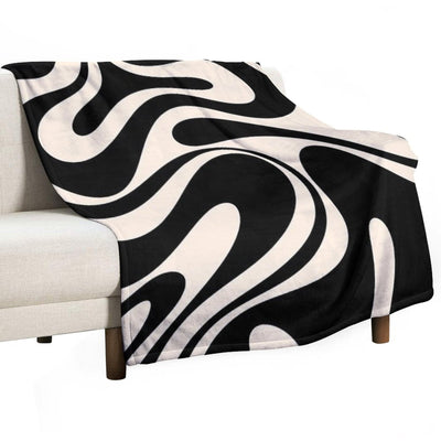Retro Fantasy Swirl Abstract in Black And Almond Cream All-season Throw Blanket