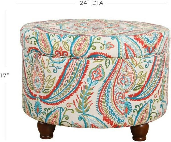 Large Upholstered Round Storage Ottoman Living Room