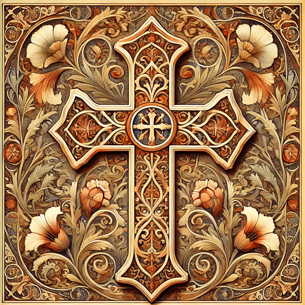 Art Nouveau Christian Cross Wall Art Print – 8x8 Square Poster with Acid Free Matte