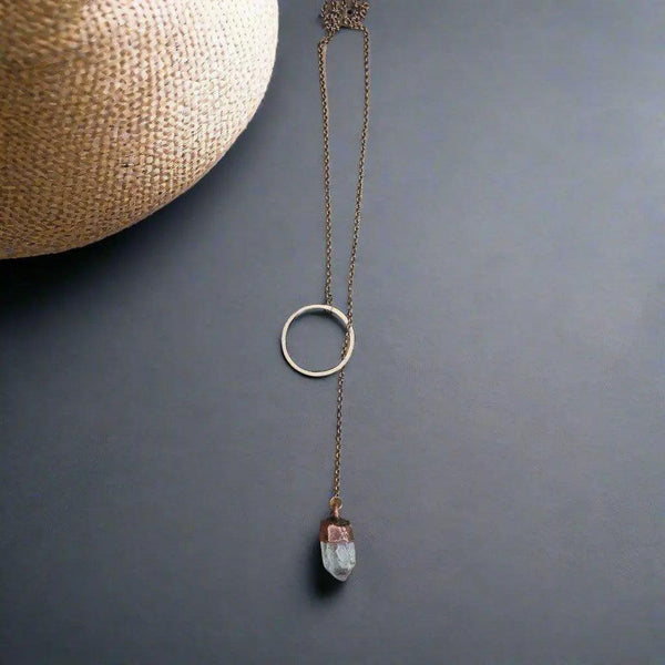 Copper Electroformed Raw Quartz Lariat Clarity | By Blackbird & Sage