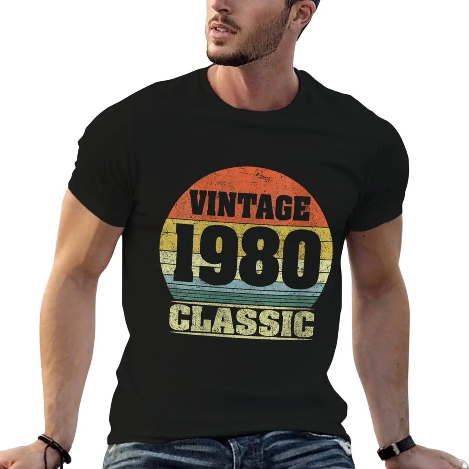 Womens 1980 40th Birthday Gift Vintage Retro Men Women 40 Years Old  Ribbed Collar T-Shirt