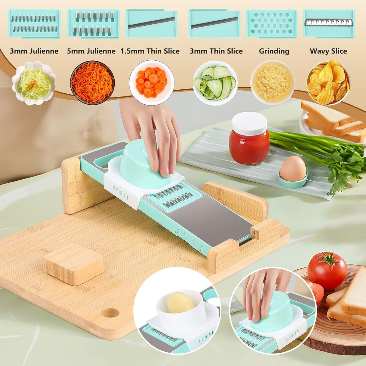 Adaptive One-Handed Bamboo Cutting Board with Spikes & Grater
